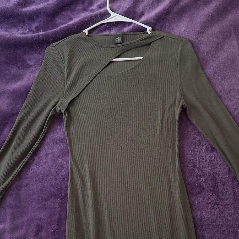 Olive Long Sleeve Cutout Top